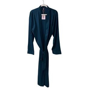 Savage X Fenty Women's Snakeskin Print Long Satin Robe Emerald Green, size L